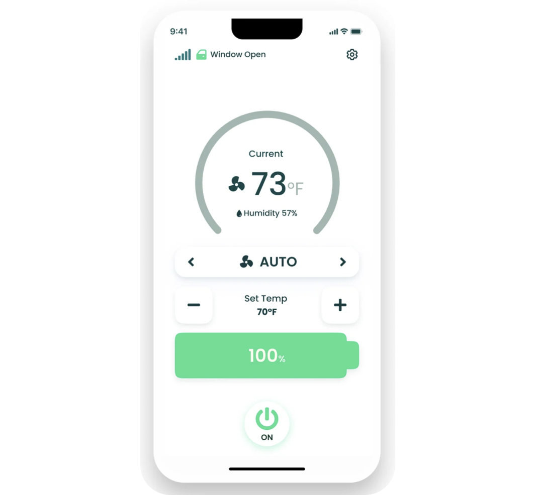app screen — live cabin temp + fan control